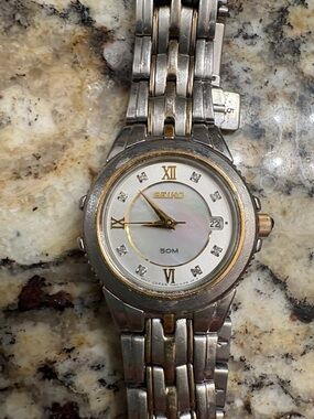 Seiko Two-Tone Silver and Gold Mother-of-Pearl Dial Watch